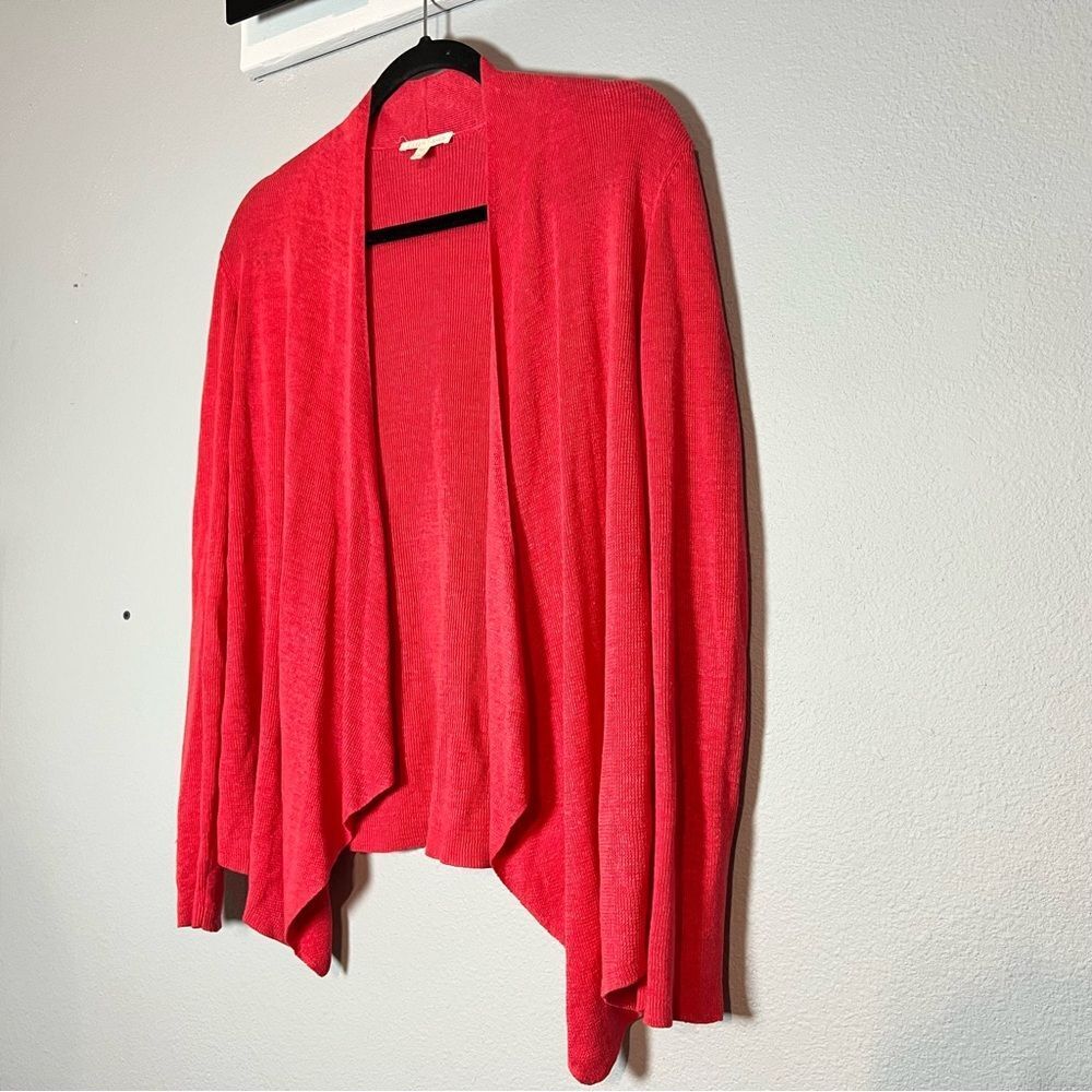 Eileen Fisher Linen Cardigan Sweater Small Coral Pink Open Front